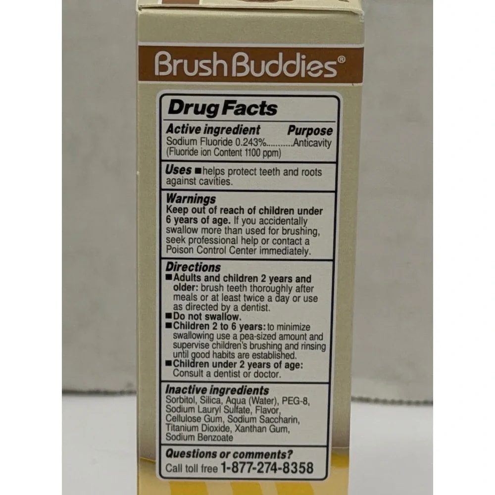 Brush Buddies Vanilla Ice Cream Flavored Toothpaste 3.5oz Anticavity Fluoride